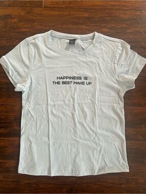 🔥4 for $45 Dazy Light Blue Graphic Tee “Happiness Is The Best Make Up” NWOT
